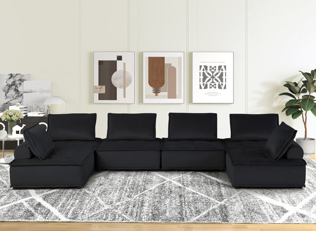 Anna Black 160"W Velvet Modular U-Shape Sectional Sofa