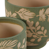 Branscomb Green/Tan Hand Painted Leaves Planters (Set of 2)
