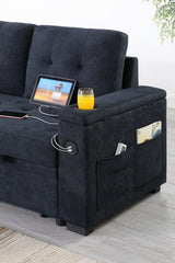 Ashlyn II Charcoal 84"W Woven Fabric Reversible Sleeper Sectional Sofa with Storage Chaise