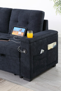 Ashlyn II Charcoal 84"W Woven Fabric Reversible Sleeper Sectional Sofa with Storage Chaise