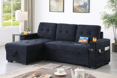 Ashlyn II Charcoal 84"W Woven Fabric Reversible Sleeper Sectional Sofa with Storage Chaise