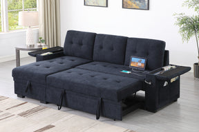 Ashlyn II Charcoal 84"W Woven Fabric Reversible Sleeper Sectional Sofa with Storage Chaise