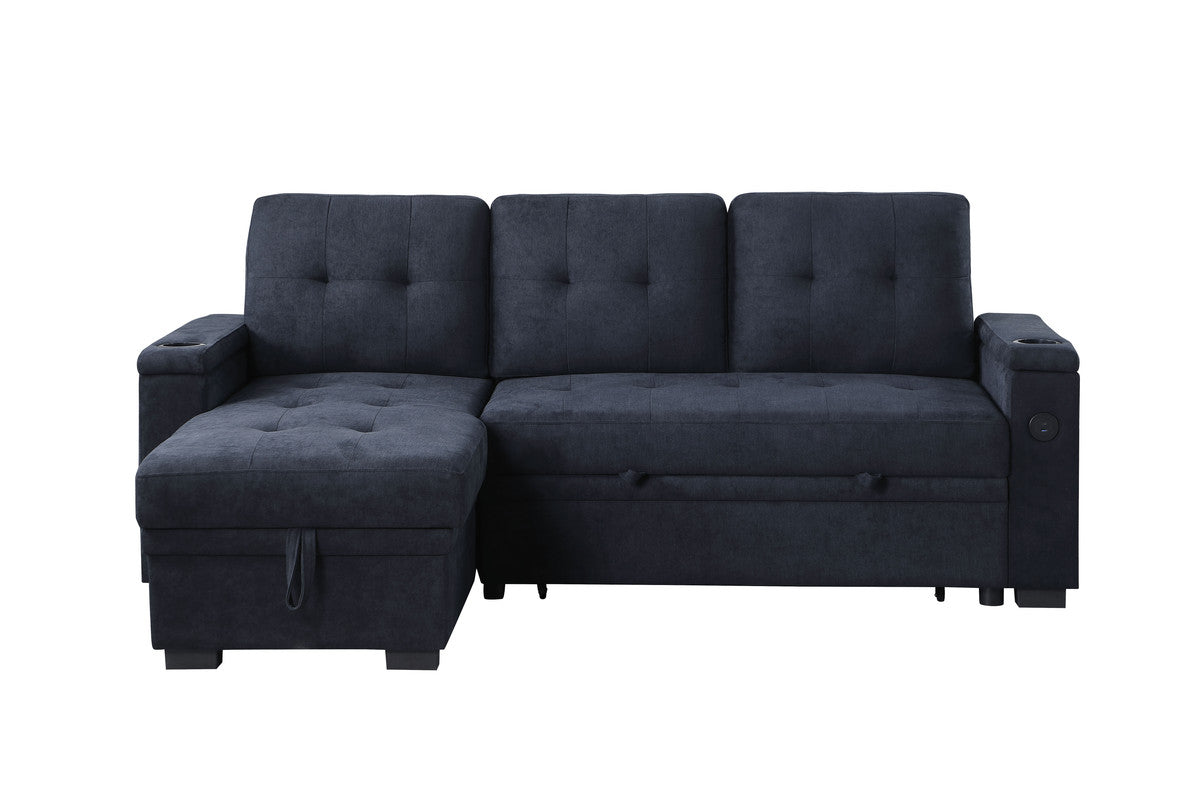 Ashlyn II Charcoal 84"W Woven Fabric Reversible Sleeper Sectional Sofa with Storage Chaise