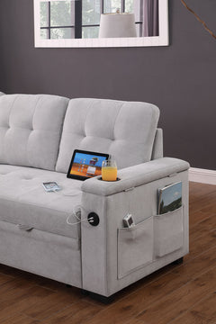 Ashlyn II Gray 84"W Woven Fabric Reversible Sleeper Sectional Sofa with Storage Chaise