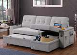 Ashlyn II Gray 84"W Woven Fabric Reversible Sleeper Sectional Sofa with Storage Chaise