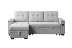 Ashlyn II Gray 84"W Woven Fabric Reversible Sleeper Sectional Sofa with Storage Chaise