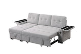 Ashlyn II Gray 84"W Woven Fabric Reversible Sleeper Sectional Sofa with Storage Chaise