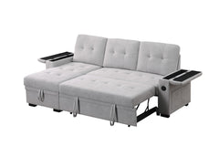 Ashlyn II Gray 84"W Woven Fabric Reversible Sleeper Sectional Sofa with Storage Chaise