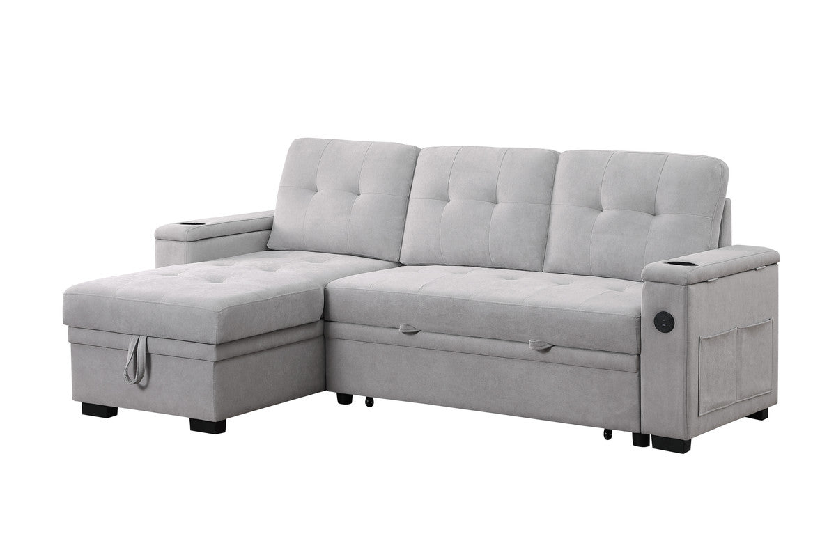 Ashlyn II Gray 84"W Woven Fabric Reversible Sleeper Sectional Sofa with Storage Chaise