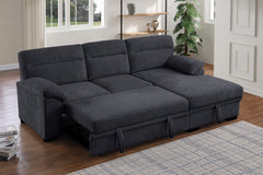 Kipling II Charcoal 95"W Chenille Sleeper Sectional Sofa with Right-Facing Chaise