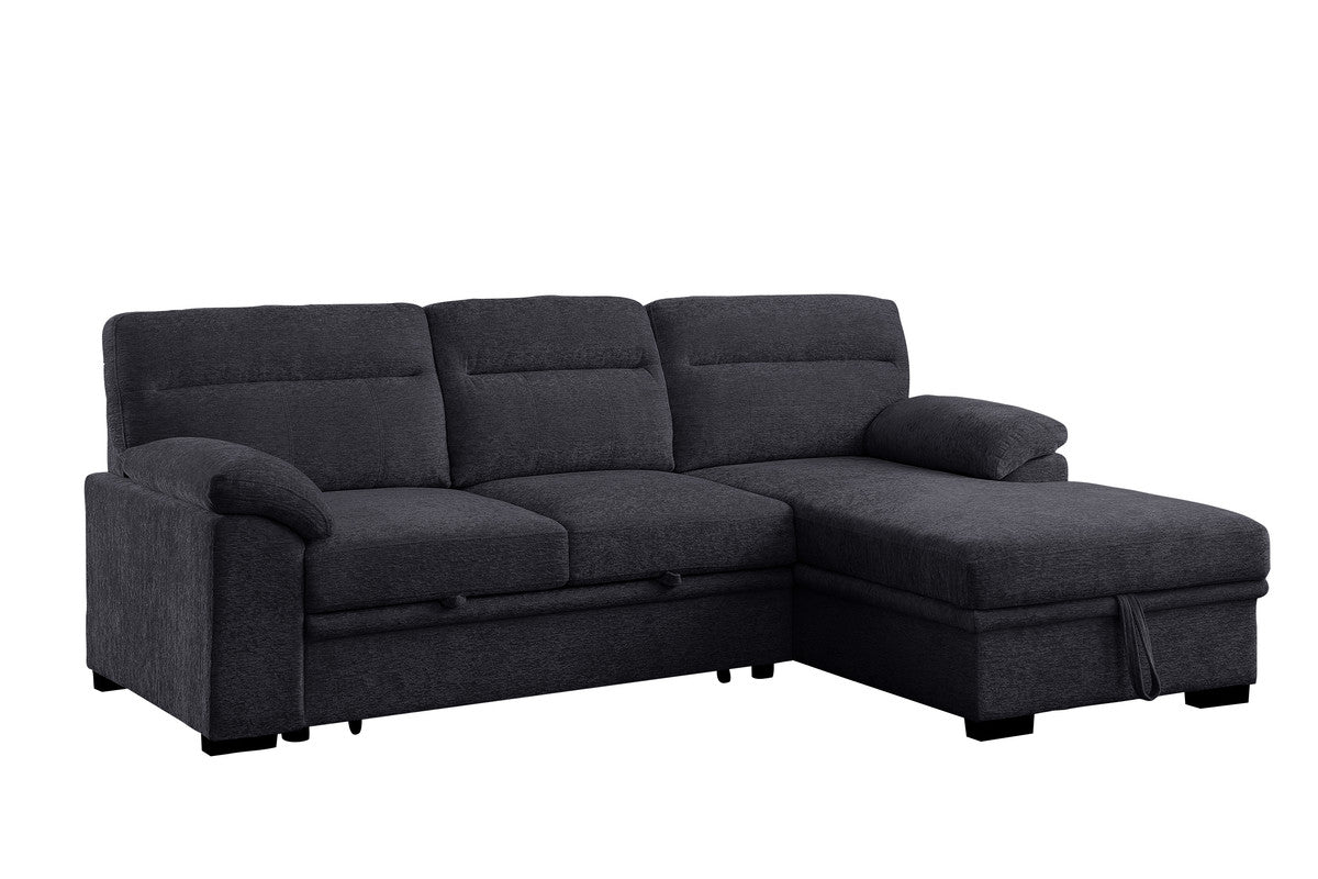 Kipling II Charcoal 95"W Chenille Sleeper Sectional Sofa with Right-Facing Chaise