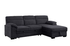 Kipling II Charcoal 95"W Chenille Sleeper Sectional Sofa with Right-Facing Chaise