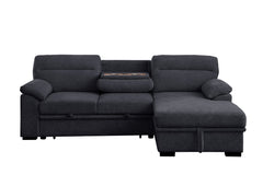 Kipling II Charcoal 95"W Chenille Sleeper Sectional Sofa with Right-Facing Chaise