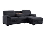 Kipling II Charcoal 95"W Chenille Sleeper Sectional Sofa with Right-Facing Chaise