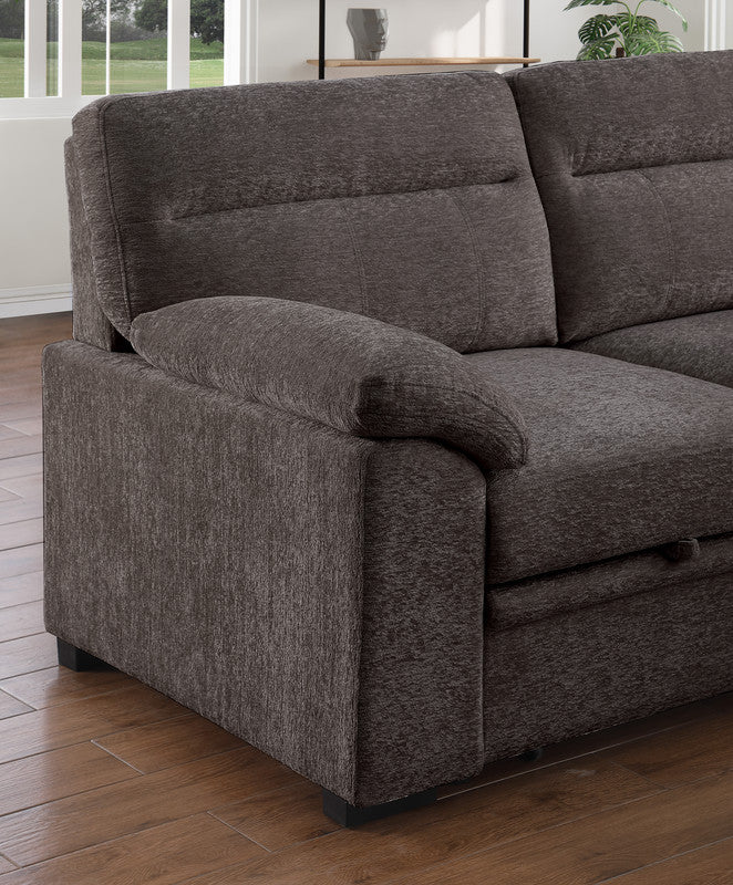 Kipling II Brown 95"W Chenille Sleeper Sectional Sofa with Right-Facing Chaise