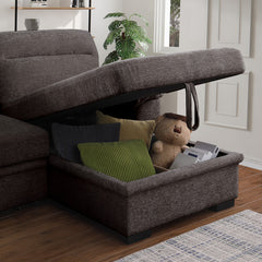 Kipling II Brown 95"W Chenille Sleeper Sectional Sofa with Right-Facing Chaise