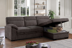 Kipling II Brown 95"W Chenille Sleeper Sectional Sofa with Right-Facing Chaise