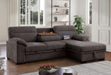Kipling II Brown 95"W Chenille Sleeper Sectional Sofa with Right-Facing Chaise