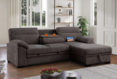 Kipling II Brown 95"W Chenille Sleeper Sectional Sofa with Right-Facing Chaise