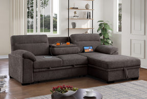 Kipling II Brown 95"W Chenille Sleeper Sectional Sofa with Right-Facing Chaise