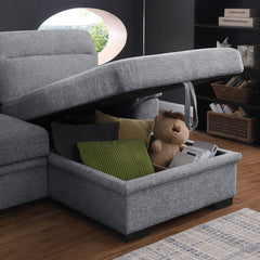Kipling II Light Gray 95"W Chenille Sleeper Sectional Sofa with Right-Facing Chaise