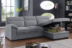 Kipling II Light Gray 95"W Chenille Sleeper Sectional Sofa with Right-Facing Chaise