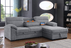 Kipling II Light Gray 95"W Chenille Sleeper Sectional Sofa with Right-Facing Chaise