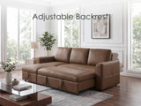 George Caramel 95"W Performance Fabric Reversible Sleeper Sectional Sofa with Storage Chaise