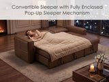 George Caramel 95"W Performance Fabric Reversible Sleeper Sectional Sofa with Storage Chaise