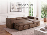 George Caramel 95"W Performance Fabric Reversible Sleeper Sectional Sofa with Storage Chaise