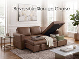 George Caramel 95"W Performance Fabric Reversible Sleeper Sectional Sofa with Storage Chaise