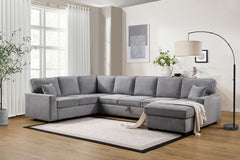 Samara Gray 137"W Chenille Sectional Sofa with Right-Facing Chaise