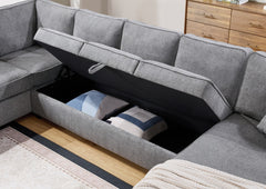 Samara Gray 137"W Chenille Sectional Sofa with Right-Facing Chaise