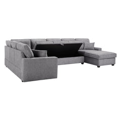 Samara Gray 137"W Chenille Sectional Sofa with Right-Facing Chaise