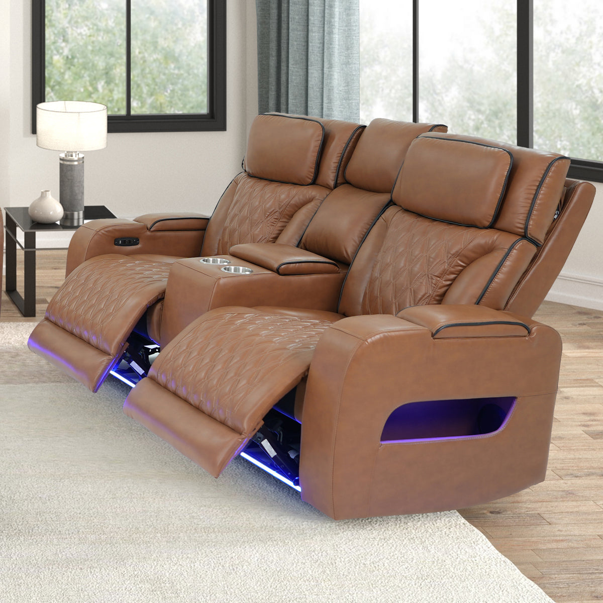 Jazz Light Brown 74"W Leather Aire Power Reclining Loveseat