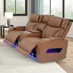 Jazz Light Brown 74"W Leather Aire Power Reclining Loveseat