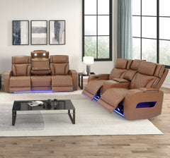 Jazz Light Brown Leather Aire Power Reclining Sofa & Loveseat Set