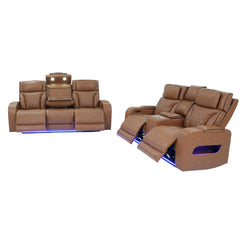 Jazz Light Brown Leather Aire Power Reclining Sofa & Loveseat Set