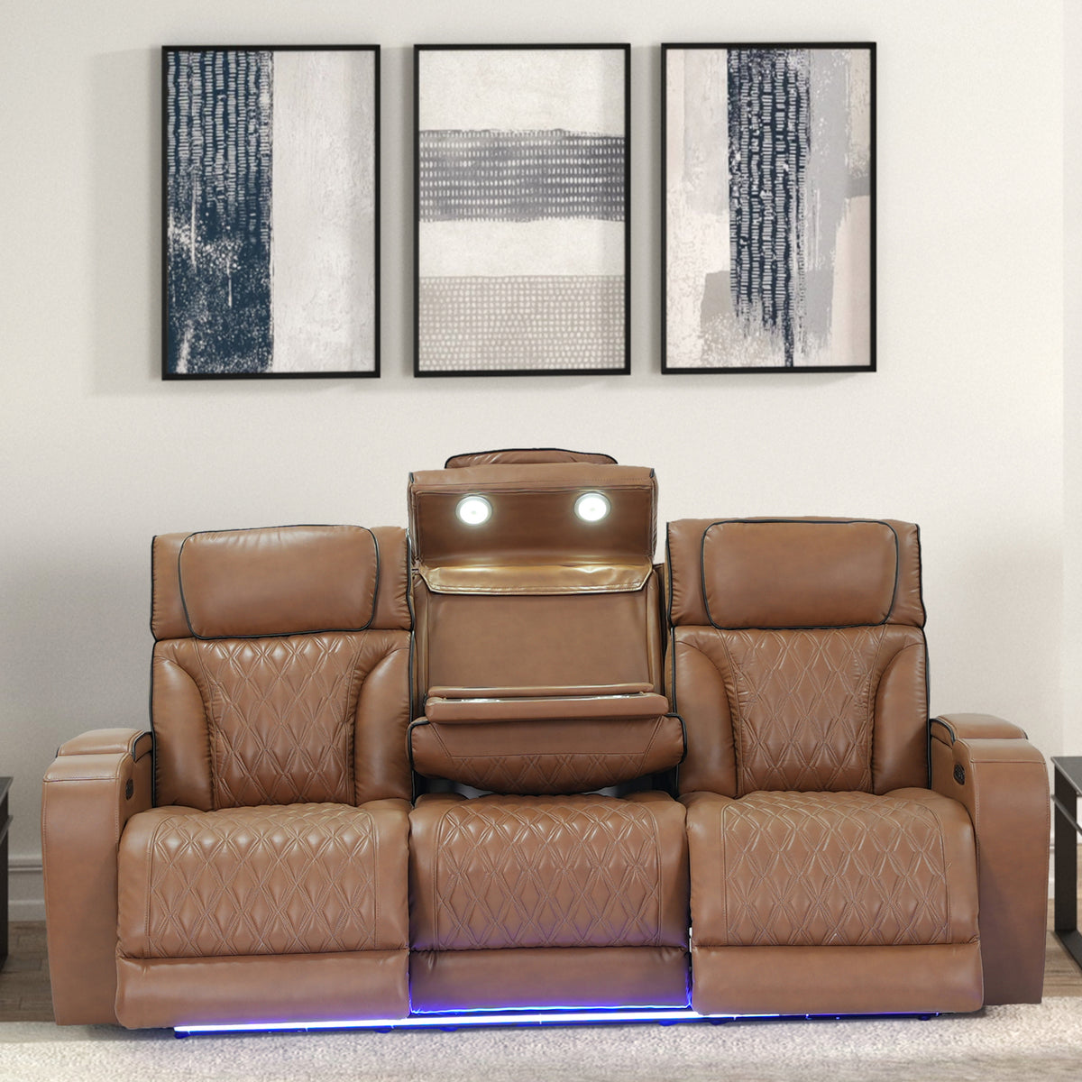 Jazz Light Brown 86"W Leather Aire Power Reclining Sofa