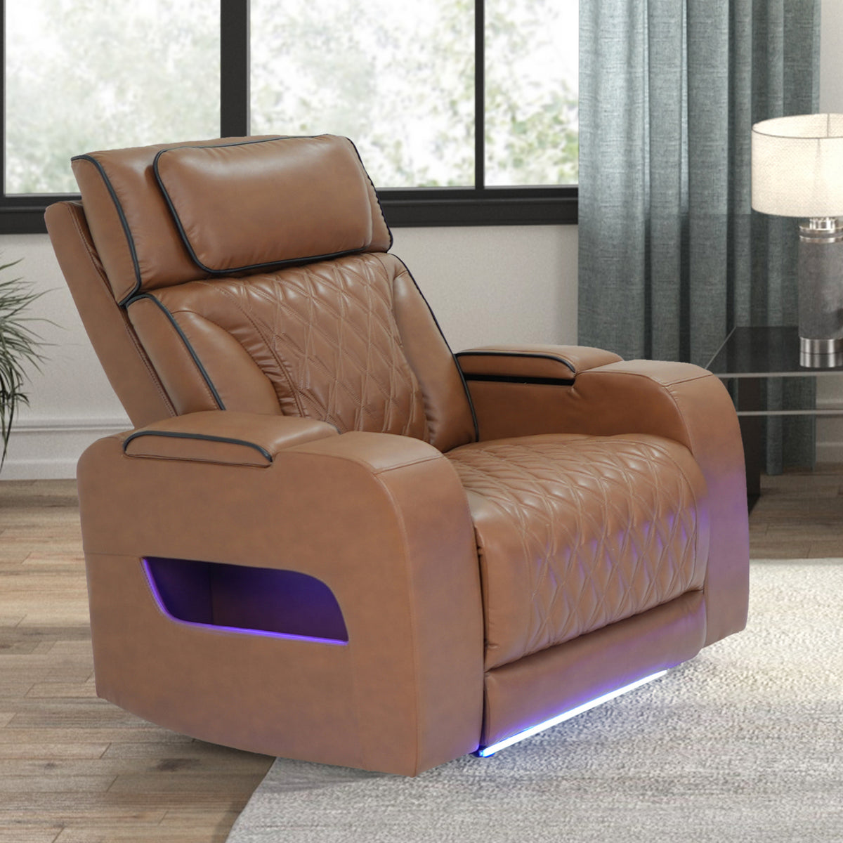 Jazz Light Brown Leather Aire Power Reclining Sofa, Loveseat & Chair Set