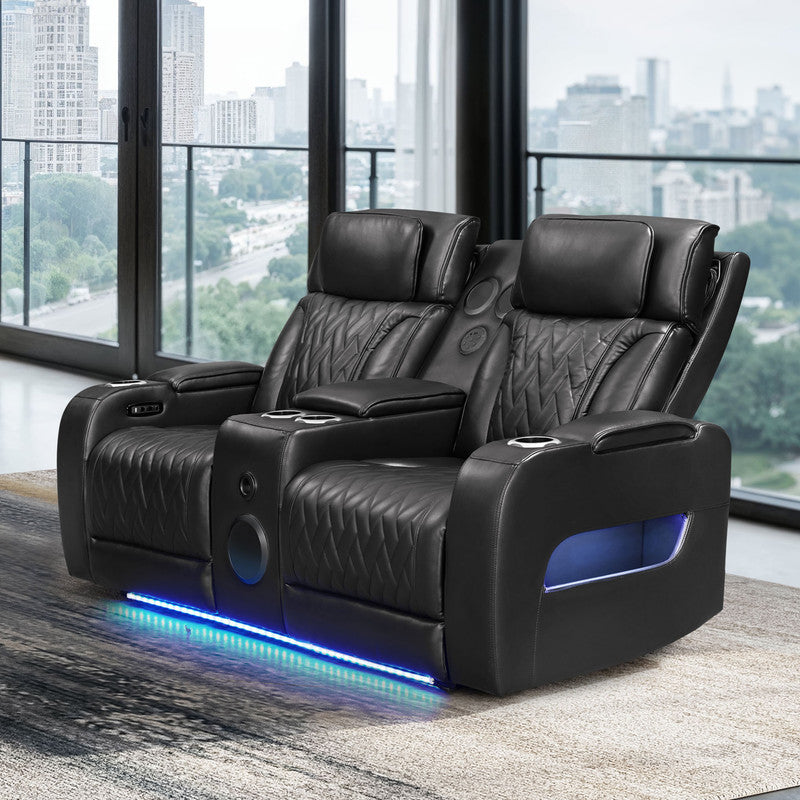 Jazz Black 74"W Leather Aire Power Reclining Loveseat