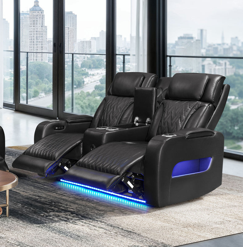 Jazz Black 74"W Leather Aire Power Reclining Loveseat