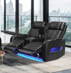 Jazz Black 74"W Leather Aire Power Reclining Loveseat