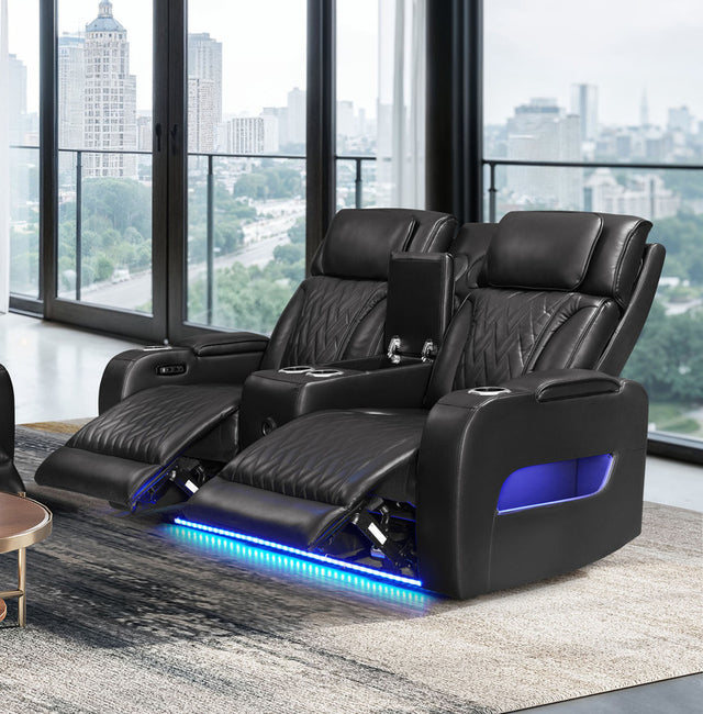 Jazz Black 74"W Leather Aire Power Reclining Loveseat