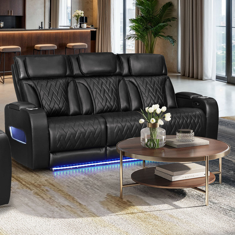 Jazz Black 84"W Leather Aire Power Reclining Sofa