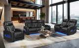 Jazz Black Leather Aire Power Reclining Sofa, Loveseat & Chair Set