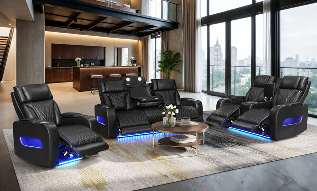 Jazz Black Leather Aire Power Reclining Sofa, Loveseat & Chair Set