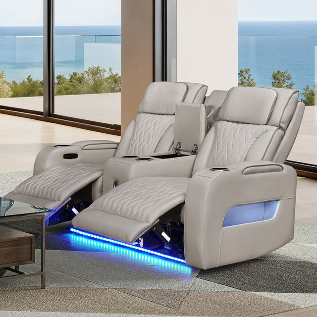 Jazz Ice 74"W Leather Aire Power Reclining Loveseat