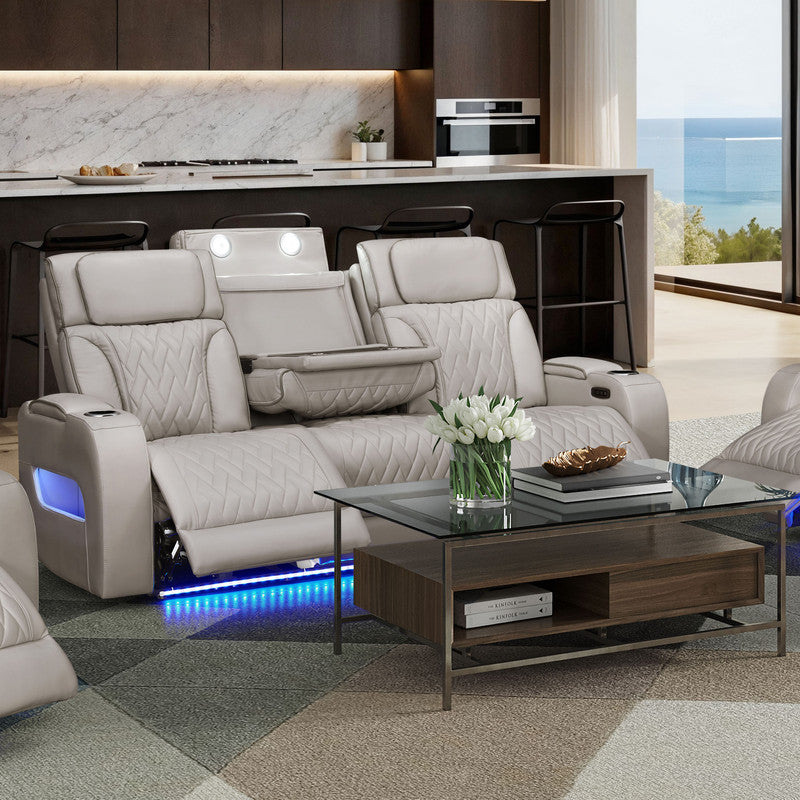 Jazz Ice 84"W Leather Aire Power Reclining Sofa
