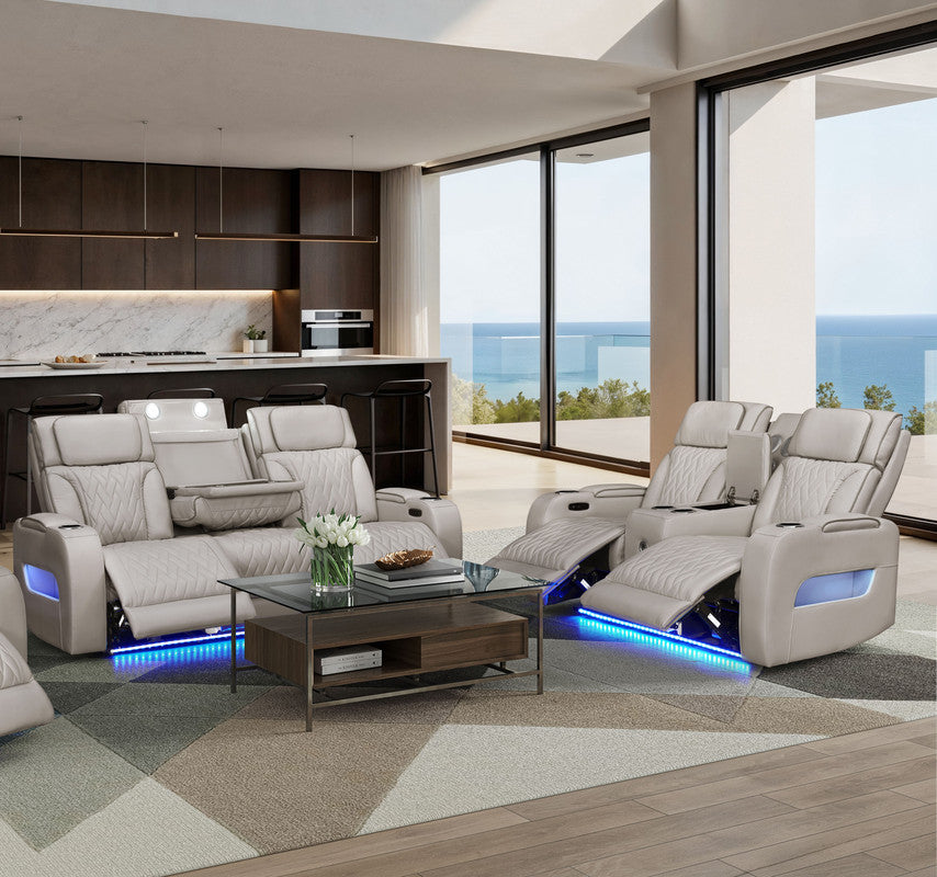 Jazz Ice Leather Aire Power Reclining Sofa & Loveseat Set
